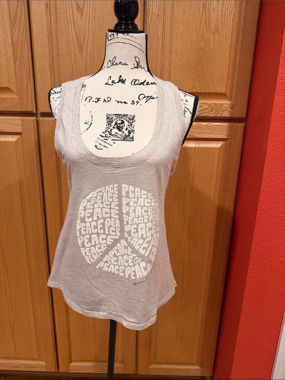 Spiritual Gangster Light Beige Graphic 'Peace' Tank Top